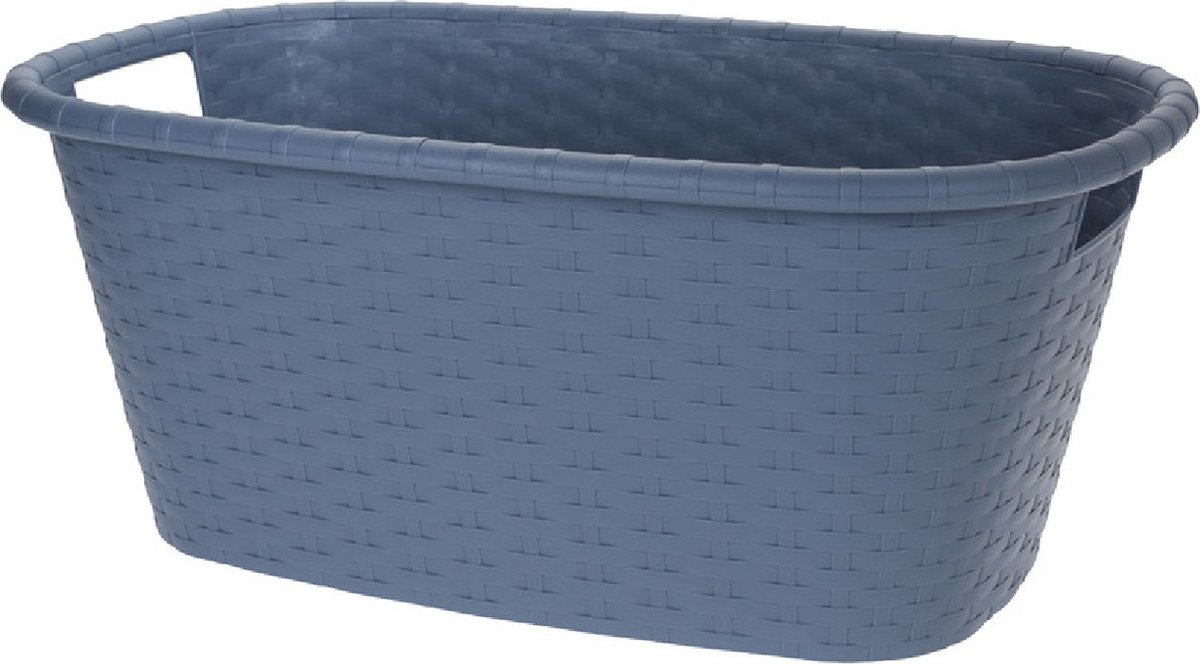 Goedkoopste Grijsblauwe wasmand 35 liter 60 x 40 x 25 cm - Kunststof/plastic draagmand - De was doen huishoudartikelen - Wasmanden/wasgoedmanden