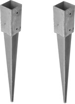 Paalhouder - 2x - met punt - staal verzinkt - 7 x 7 x 75 cm - paalvoet - palen in de grond plaatsen