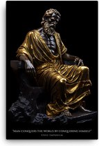 Man Conquers The World - Zeno of Citium - Canvas | 60 x 90 cm | Stoic | Motivatie | Quote | Stoicism | Discipline | Masculinity | Woonkamer | Kantoor | Wanddecoratie