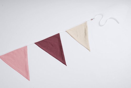 Vlaggenlijn van stof | Sweet Spring - 2 meter / 5 vlaggetjes - Roze, Paarse, Beige driehoek vlaggetjes - Verjaardag slinger / Babykamer decoratie - Stoffen slingers handgemaakt & duurzaam