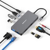 Opulfy - USB C Hub - 10-in-1 USB-C Docking Station - HDMI - DisplayPort - VGA - USB - RJ45 - SD - Micro SD - USB-C - 3.5mm Audio - Power Delivery - Hub