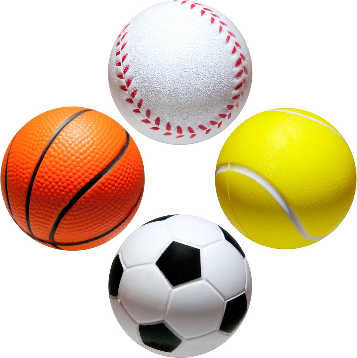 Doodadeals® 4-Pack Anti-Stress Ballen - Anti Stressballen - Voetbal, Basketbal, Tennisbal, Baseball