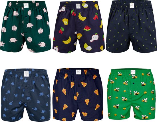 MG-1 Geweven Wijde Boxershorts Heren 6-Pack Multipack met Print - Maat XL - Losse boxershort heren