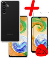 Hoes Geschikt voor Samsung A04s Hoesje Siliconen Back Cover Case Met 2x Screenprotector - Hoesje Geschikt voor Samsung Galaxy A04s Hoes Cover Hoesje - Transparant.