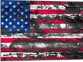Dibond - Modder op Amerikaanse Vlag - 80x60 cm Foto op Aluminium (Wanddecoratie van metaal)