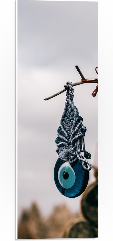 PVC Schuimplaat- Nazar Amulet Hangend aan Smalle Tak - 20x60 cm Foto op PVC Schuimplaat