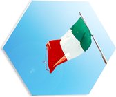 PVC Schuimplaat Hexagon - Italiaanse Vlag op Stok - 30x26.1 cm Foto op Hexagon (Met Ophangsysteem)
