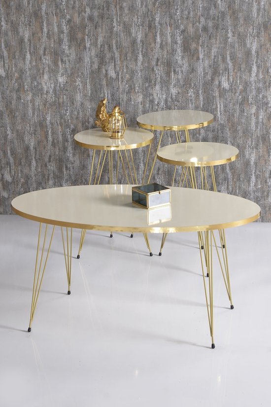Set de table basse Sierra | aspect marbre | Lot de 4 | Crème | Design luxueux | Marbre | Table d'appoint | Table basse ovale | Table de salon | Table basse