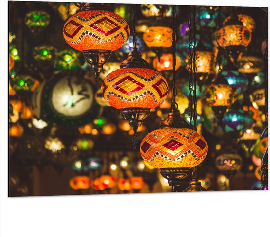 Dibond - Traditionele Oosterse Lampionnen Versierd met Mozaïek - 100x75 cm Foto op Aluminium (Wanddecoratie van metaal)