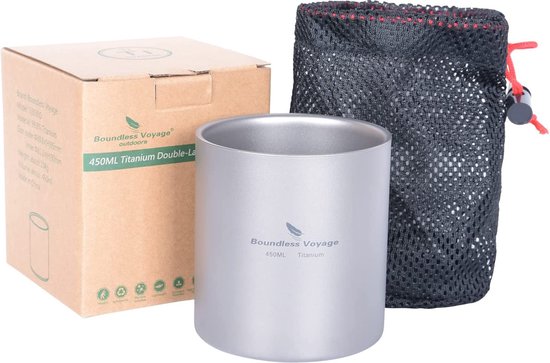 iBasingo Ti3233D 600 ml titanium bierbeker, camping, ultralicht, stapelbaar, eenlaags, voor ijskoffie, thee, sappige koudwater cola, buiten, draagbaar, duurzaam, metalen drinkgerei