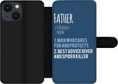 Bookcase Geschikt voor iPhone 13 Mini telefoonhoesje - Quotes - Spreuken - Father - Woordenboek - Papa - Met vakjes - Wallet case met magneetsluiting