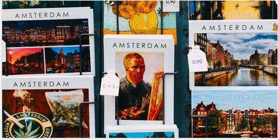 Poster Glanzend – Amsterdamse Ansichtkaarten in het Rek - 100x50 cm Foto op Posterpapier met Glanzende Afwerking