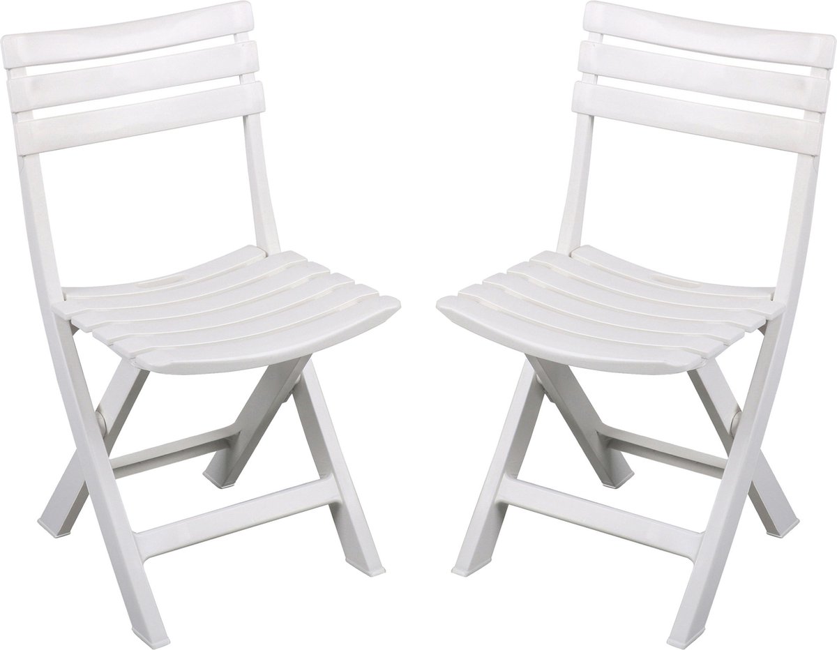 Sunnydays Klapstoel voor buiten/binnen - 6x - wit - 41 x 79 cm - stevig kunststof - Bijzet stoelen