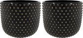 Ter Steege Plantenpot/bloempot Luxery Spike - 2x - keramiek - zwart - Bolletjes motief - D21 x H17 cm