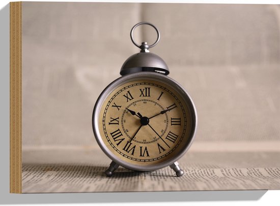 Hout - Ouderwetse Vintage Wekker - 40x30 cm - 9 mm dik - Foto op Hout (Met Ophangsysteem)
