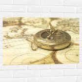 Muursticker - Gouden Kompas op Wereldkaart - 75x50 cm Foto op Muursticker