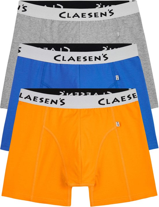 Claesen's Basics normale lengte boxer (3-pack) - heren boxer - grijs - licht blauw - oranje - Maat: L