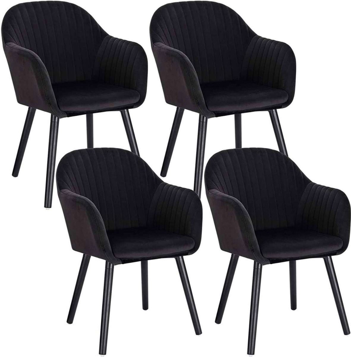 Happyment Eetkamerstoelen Zwart Deluxe - Set van 4 - Woonkamerstoelen met rugleuning - Keukenstoelen - Fauteuil - Kuipstoel - Fluweel