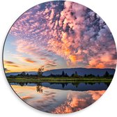 Dibond Muurcirkel - Landschap - Water - Bomen - Gras - Wolken - Kleuren - 50x50 cm Foto op Aluminium Muurcirkel (met ophangsysteem)
