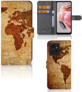 Telefoonhoesje Xiaomi Redmi Note 12 4G Wallet Bookcase Wereldkaart