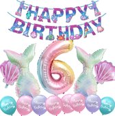 Snoes - Cijfer Folie Ballon - 6 Jaar Ballon - Zeemeermin Mermaid Mega pakket inclusief Slinger - Verjaardag - Meisje - Birthday Girl - Happy Birthday - Verjaardag 6 Jaar