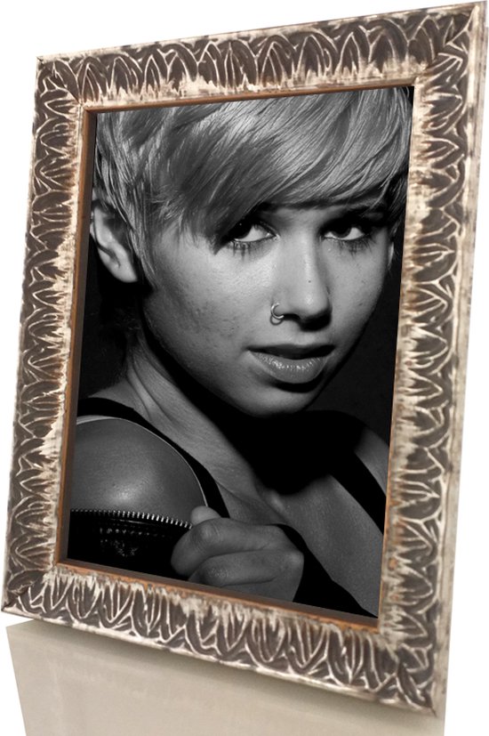 Cadre photo bois baroque aspect Argent 15x20cm