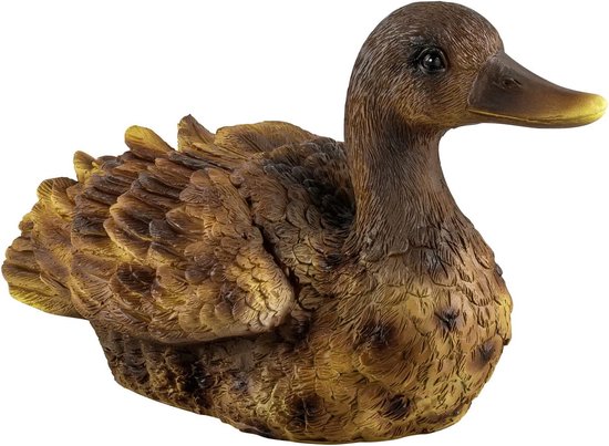 Tuindecoratie eend van kunsthars handbeschilderd - tuinfiguren voor buiten & serre decoratie - tuinfiguur van kunststeen, kunsthars - vijver decoratie (drijvende eend, bruin)