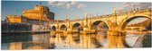 Vlag - Zonsondergang bij Brug over Rivier in Rome - 120x40 cm Foto op Polyester Vlag