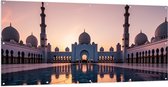 Tuinposter – Zon Zakkend achter Sjeik Zayed Moskee in Abu Dhabi, Verenigde Arabische Emiraten - 200x100 cm Foto op Tuinposter (wanddecoratie voor buiten en binnen)