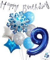 Cijferballon 9 Blauw - Frozen - Ijssterren - Ballonnen Pluspakket - Slinger Feestvieren - Verjaardag Snoes