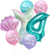 Cijfer ballon 4 Turquoise - Zeemeermin - Mermaid - Meermin - Ballonnen Pakket - Kinderfeestje - Helium Ballonnen - Snoes