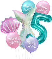 Cijfer ballon 5 Turquoise - Zeemeermin - Mermaid - Meermin - Ballonnen Pakket - Kinderfeestje - Helium Ballonnen - Snoes