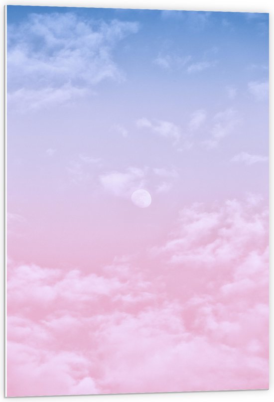 PVC Schuimplaat- Lucht - Wolken - Maan - Blauw - Roze - 60x90 cm Foto op PVC Schuimplaat