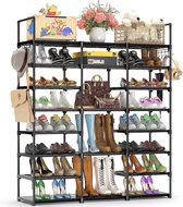 Schoenenrek met 8 niveaus, 3 rijen metalen schoenenplanken, 40-50 paar schoenenopslag, schoenenkast voor woonkamer, kleedkamer en gang - Zwart