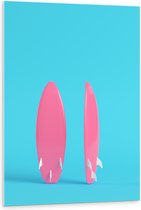 PVC Schuimplaat- Twee Roze Surfboads tegen Felblauwe Achtergrond - 80x120 cm Foto op PVC Schuimplaat