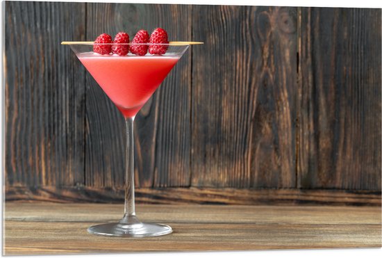 Acrylglas - Roze Cocktail met Frambozen - 90x60 cm Foto op Acrylglas (Met Ophangsysteem)