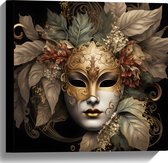 Canvas - Venetiaanse carnavals Masker met Gouden en Beige Details tegen Zwarte Achtergrond - 40x40 cm Foto op Canvas Schilderij (Wanddecoratie op Canvas)