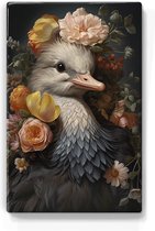 Vogel met kleurige bloemen - Laqueprint - 19,5 x 30 cm - Niet van echt te onderscheiden handgelakt schilderijtje op hout - Mooier dan een print op canvas. - LP309