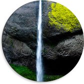 Dibond Muurcirkel - Berg - Water - Waterval - Kleuren - Bomen - 50x50 cm Foto op Aluminium Muurcirkel (met ophangsysteem)