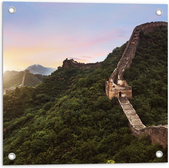 Tuinposter – Uitzicht op Deel van Chinese Muur - 50x50 cm Foto op Tuinposter (wanddecoratie voor buiten en binnen)