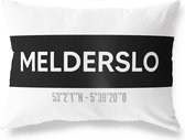Tuinkussen MELDERSLO - LIMBURG met coördinaten - Buitenkussen - Bootkussen - Weerbestendig - Jouw Plaats - Studio216 - Modern - Zwart-Wit - 50x30cm
