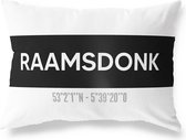 Tuinkussen RAAMSDONK - NOORD-BRABANT met coördinaten - Buitenkussen - Bootkussen - Weerbestendig - Jouw Plaats - Studio216 - Modern - Zwart-Wit - 50x30cm
