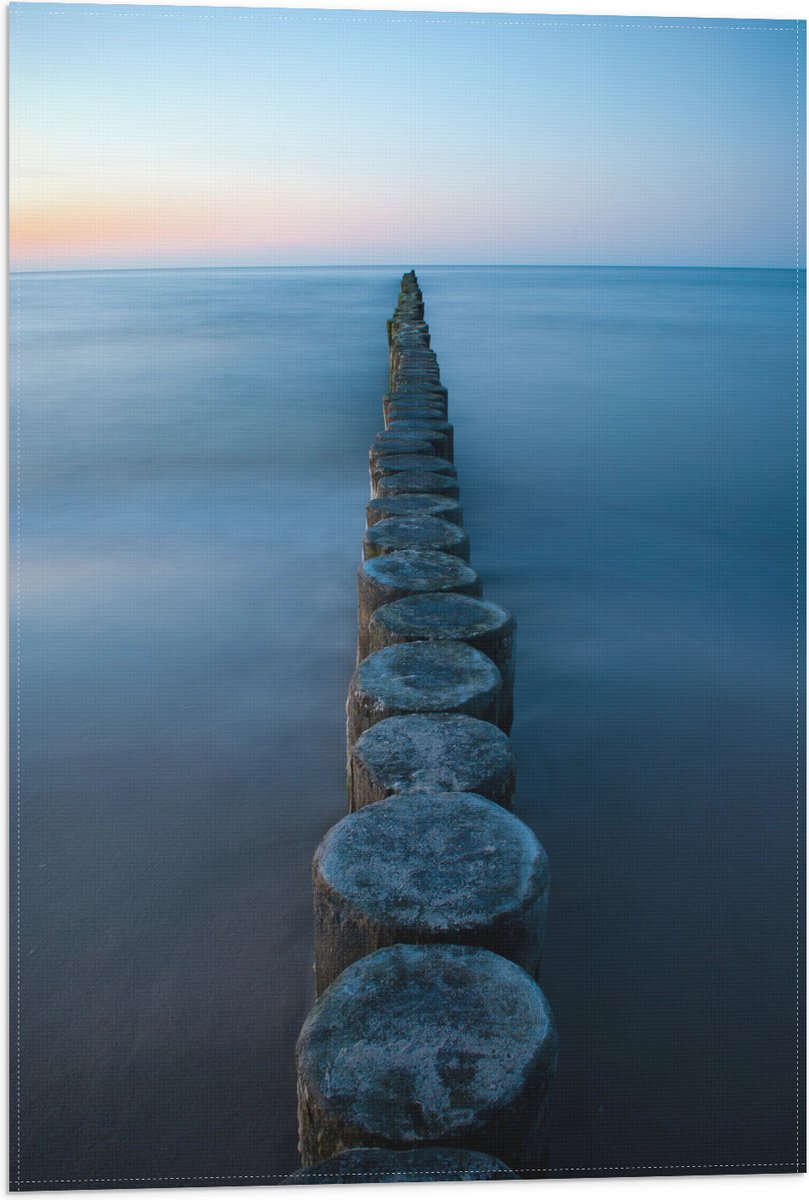 Vlag - Strand - Zand - Zee - Palen - Hout - 40x60 cm Foto op Polyester Vlag