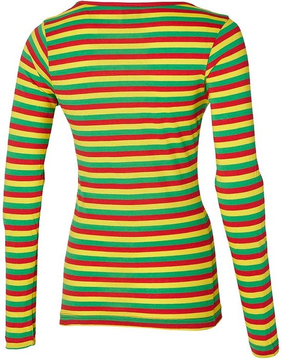T-shirt de fête femmes manches longues - Rayures - Rouge-Jaune-Vert - Taille XS - Carnaval - Vêtement Déguisements dames - Déguisements - Apollo