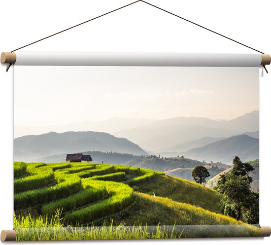 Textielposter - Uitzicht over de Rijstvelden van Vietnam in de Bergen - 60x40 cm Foto op Textiel