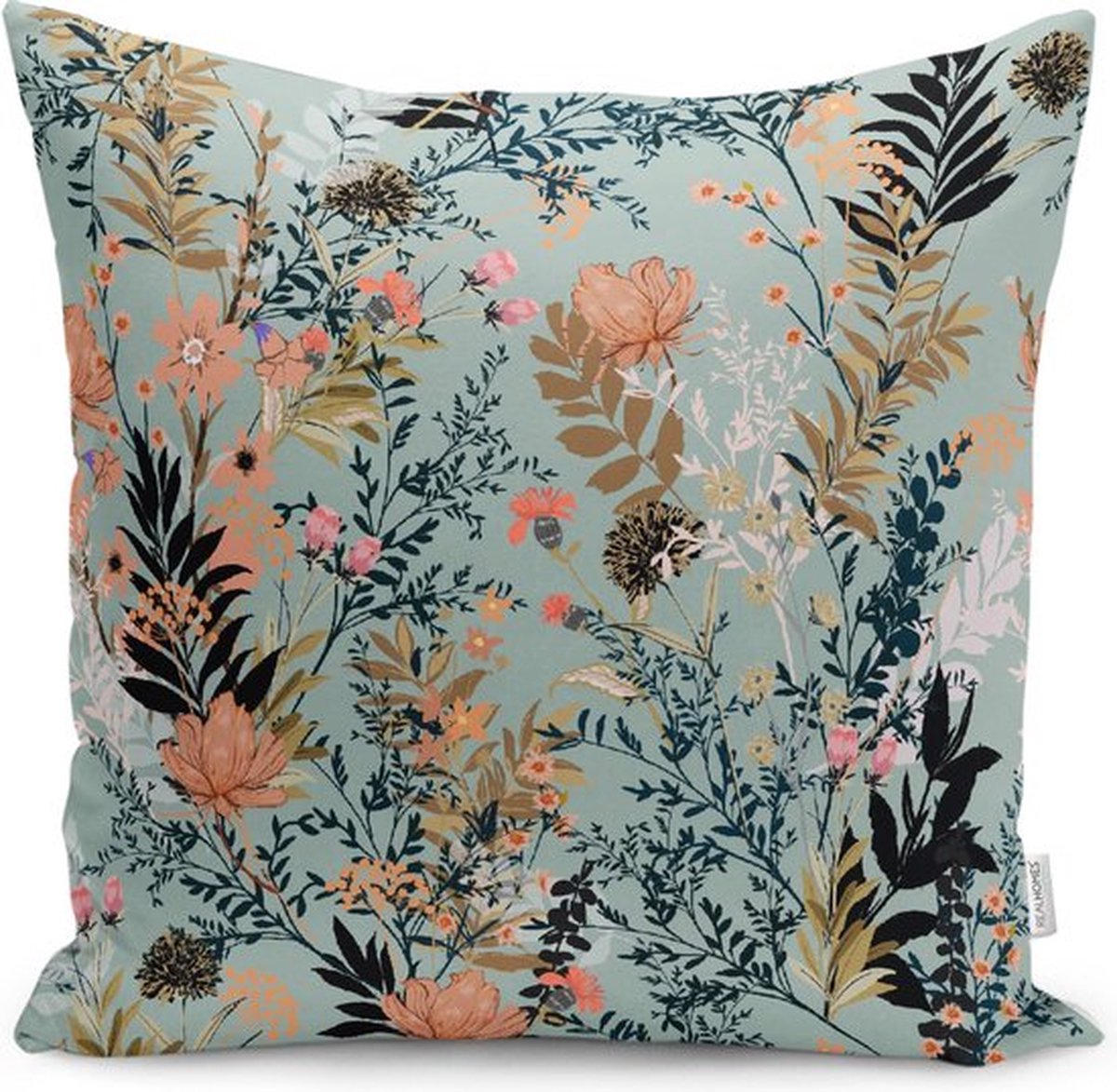 De Groen Home BLOEM - Sierkussen 65x65 cm - Hondenkussen - Vloerkussen - Kussenhoes inclusief binnenkussen - Bloemen op lichtblauw - Beide zijdig bedrukt