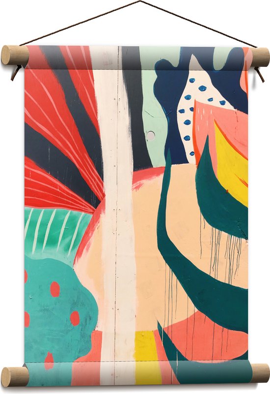 Textielposter - Abstracte Figuren van Meerkleurige Vakken - 30x40 cm Foto op Textiel