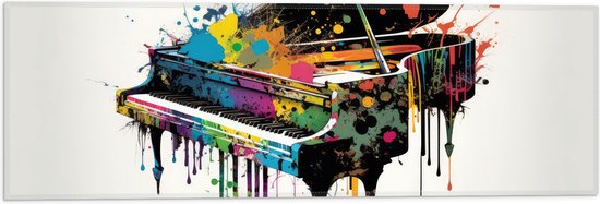 Vlag - Tekening van Piano met Gekleurde Verfspetters - 60x20 cm Foto op Polyester Vlag