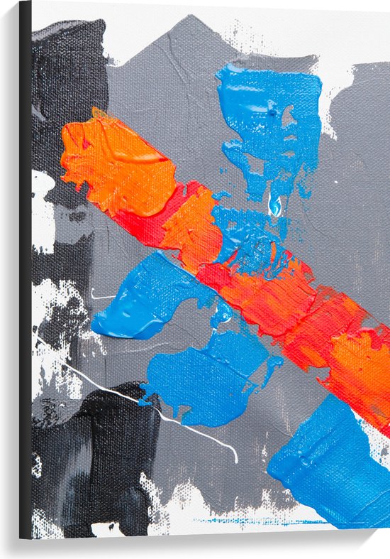 Canvas - Grijze, Blauwe en Oranje Verfvakken op Witte Achtrgrond - 60x90 cm Foto op Canvas Schilderij (Wanddecoratie op Canvas)