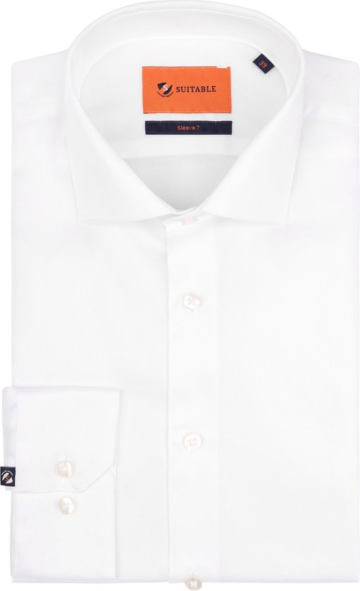 Suitable - Overhemd Extra Lange Mouwen Twill Wit - Heren - Maat 42 - Slim-fit